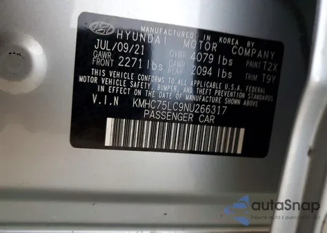 2022 Hyundai Ioniq Se z USA, uszkodzony, nr VIN KMHC75LC9NU266317